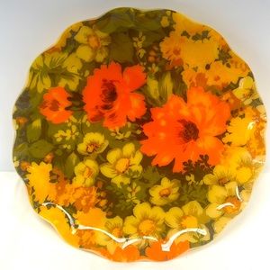 - Vintage “handcrafted “ FAB” 13” fabric in resin serving tray /wall decor